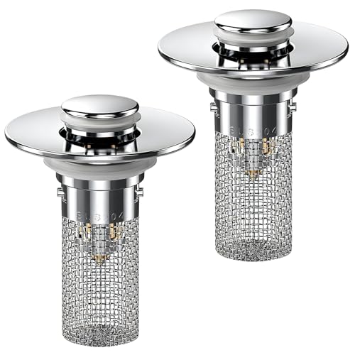 PixTok 2PCS Bathroom Sink Stopper Set with Strainer & Filter, Universal Drain Plug