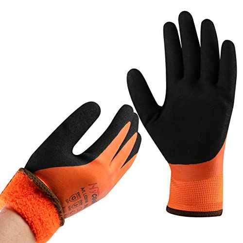 Waterproof Work Gloves for Men and Women, Hycool Thermal Insulated Freezer Rubber Coated Gloves,Super Grip L6201