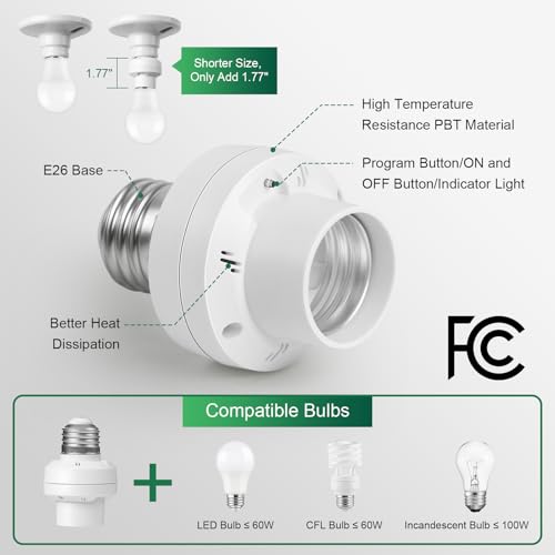 Treewell Remote Control Light Bulb Socket Kit with Wall Switch - 200FT Range, E26/E27, Compatible with LED/CFL/Incandescent, 1 Wall Switch + 1 Socket