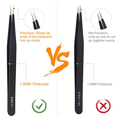 3PCS Precision Tweezers Set - Anti-Static Stainless Steel ESD Safe for Electronics & Crafts