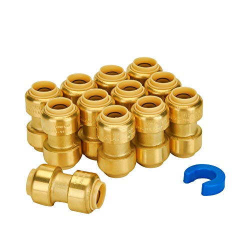 SUNGATOR 1/2 Inch Brass Push Fittings Coupling - 12 Pack, Easy Connect Plumbing