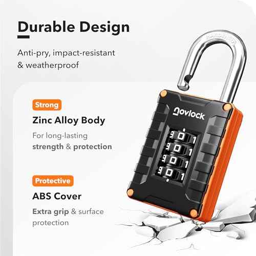 Locker Lock for Gym, School, Home & Work | 4-Digit Combination Padlock | 1-Pack, Black/Orange