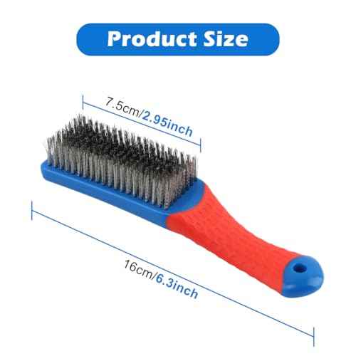 2 Pack Stainless Steel Wire Brush, Wire Brushes for Cleaning, Heavy Duty Wire Scratch Brush, 6.3" Hand Scrub Brush with Curved Grip Handle, for Cleaning Rust, Paint, Welding