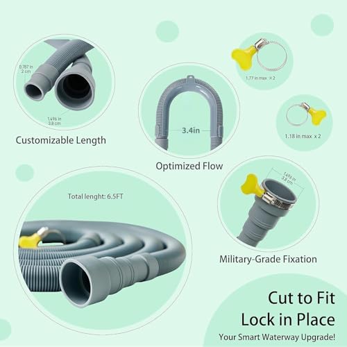 MAREKINEKO 6.5ft Universal Washing Machine & Dishwasher Drain Hose Extension with Clamps