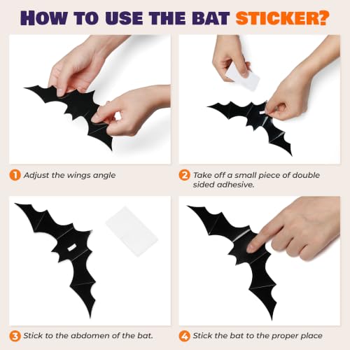 Encavy 68Pcs Halloween Bat Wall Decor Bats Stickers - Indoor Outdoor Spooky Decorations - DIY Party Supplies with 3D Effects