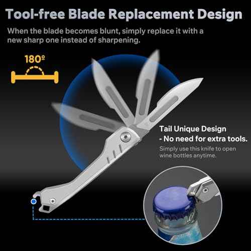 Folding Scalpel Knife, Pocket Keychain Knife for Men, EDC Utility Knives with Bottle Opener, Surgical Knives with 10pcs Replaceable Blades