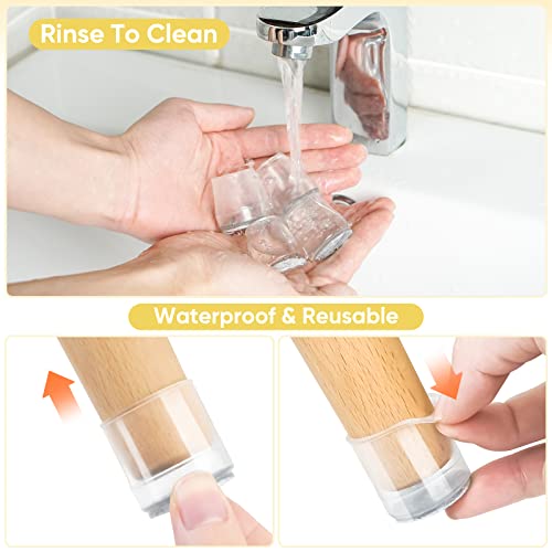 BALEINE 16PCS Clear Silicone Chair Leg Floor Protectors for Hardwood Floors