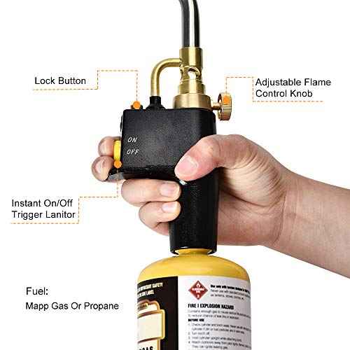 SEAAN Propane Torch Head with 3 Nozzles, Trigger Start Mapp/Map Propane Gas Torch W/Push Button Igniter, Welding Torch Head for MAPP, MAP/PRO Fuel Cylinder