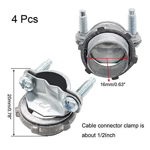1/2 Inch Clamp Cable Connectors Set with Screwdriver - 4 Pcs, Zinc Alloy, Durable Electrical Fittings