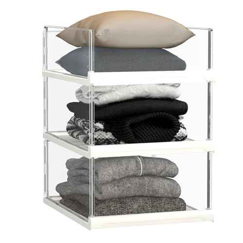3 Pack Stackable Closet Organizers and Storage Shelves - Transparent Sweater Organizer for Closet, Bathroom, Kitchen, Cupboard, Laundry Room, and Office