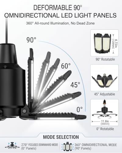 150W LED Garage Light Bulb with 6 Adjustable Panels, Ultra Bright 15,000 Lumens