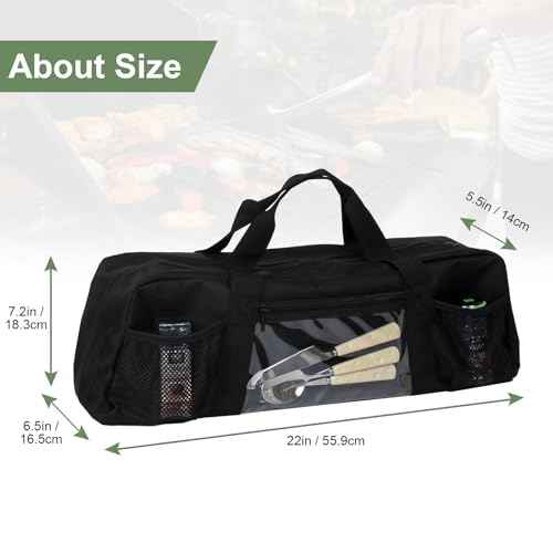 22" Upgraded Grill Tools Storage Bag, BBQ Utensil Holder with Pockets, Carry Bag for Outdoor Camping & Hiking BBQ, Gift for Men