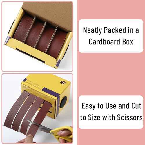Bates- Emery Cloth Roll, 1" x 20 FT, 4 Grits, 150/240/320/400 Grit, Abrasive Sandpaper Roll of Sandpaper Set with Dispenser, Emery Cloth for Metal, Wood, Polishing