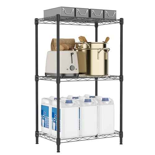 3 Tiers Shelf Metal Storage Shelves Wire Rack Closet Organizers with Wheel for Garage Kitchen Bathroom Laundry Black 11.8" D x 17.7" W x 28.8" H