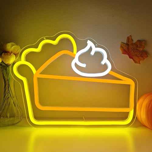 Thanksgiving Pumpkin Pie Neon Sign for Wall Decor Thanksgiving Decorations Pumpkin Led Sign Dimmable Cake Neon Light Up Sign for Business Pie Party Decorations Restaurant Coffee Fireplace Fall