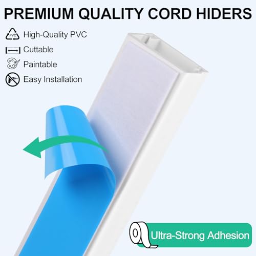 Rindion 85.2in Wall Cable Hider Set - Self-Adhesive Wire Cover for TV Wires, White