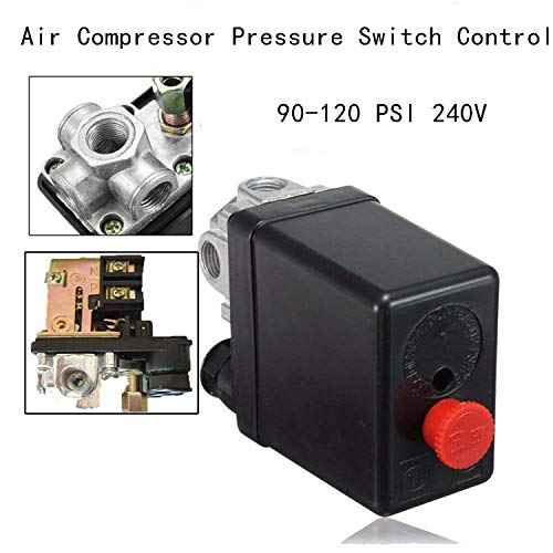 Wadoy Central Pneumatic Air Compressor Pressure Switch Control Valve Upgraded Replacement for Parts 90-120 PSI 240V 4-Way Air Compressor Pressure Switch