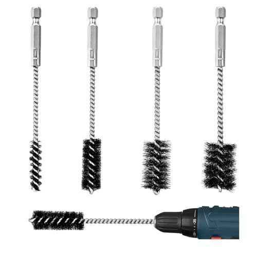 4 Pcs Copper Tube Pipe Cleaner Drill Brush, Stainless Steel Drill Wire Bore Cleaning Brushes 1/4" Hex Shank for Power Drills, Impact Drivers (9/12/19/22mm)