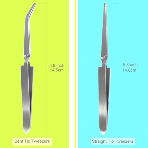 Cross Lock Tweezers 4PCS, SKZIRI 4 Pieces Reverse Tweezers Locking Tweezers Set Stainless Steel Bent and Straight Tip Cross-Locking Tweezers forJewelry DIY Craft Electronics (4)
