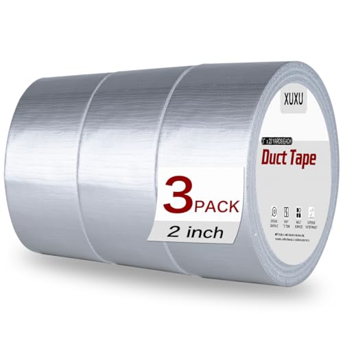 XUXU 3 Pack Heavy Duty Waterproof Silver Duct Tape 60 Yards x 2 Inch Bulk for Indoor Outdoor Repairs