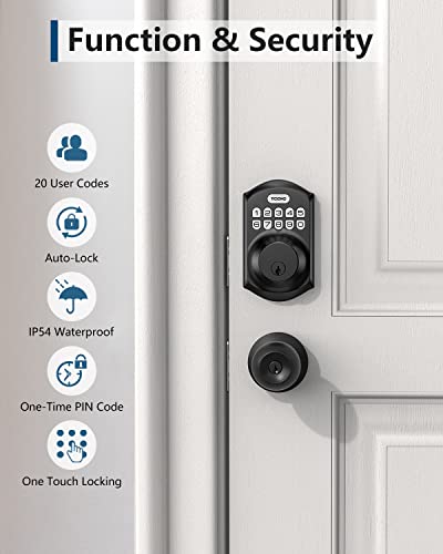 TEEHO Keyless Entry Deadbolt with Keypad - Matte Black Smart Lock for Front Door