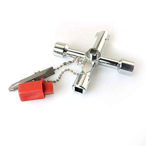 RLECS 4 Way Cross Key Zinc Alloy Multifunction Triangle Wrench Key Universal Opening Key Plumbers Electricians Tool for Gas Electric Meter Cabinets Bleed Radiators