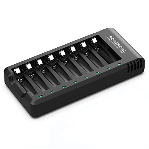POWEROWL 8 Bay AA AAA Battery Charger - 1 Pack USB Rechargeable Ni-MH/NiCd