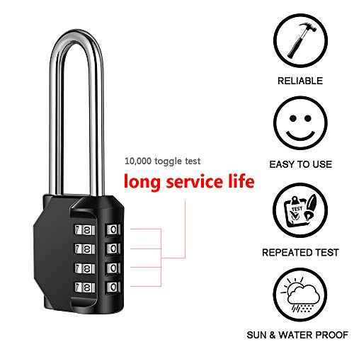 2 Pack disecu 2.6 Inch Long Shackle Combination Lock, 4 Digit Outdoor Waterproof Padlock for School Gym Locker, Sports Locker, Storage Unit, Gate, Fence, Toolbox, Cabinet (Black)