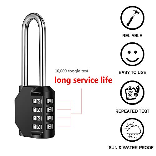 disecu 2 Pack Waterproof 2.6 Inch Shackle Combination Locks - Black, Outdoor Security Padlocks for Gym, Locker, Gate, Toolbox