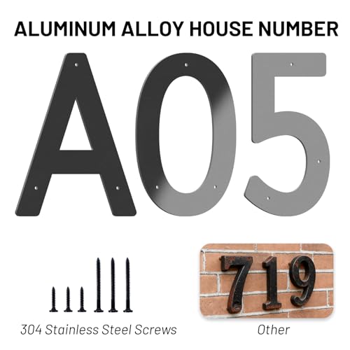 Monlyey 4 Inch Black Aluminum House Numbers - Floating & Wall Mountable
