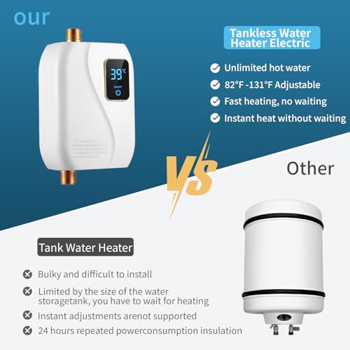 3000W Electric Tankless Water Heater - On Demand Hot Water with Digital Display, 110V