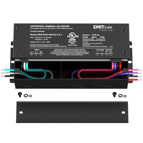EMITEVER 60W 24V Dimmable LED Driver - 5-in-1 Phase Control Power Supply