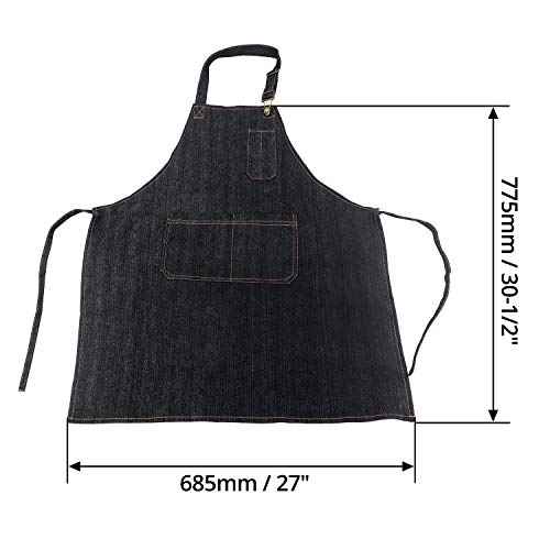QWORK Heavy Duty Denim Work Apron With Pockets, Adjustable Jean Tool Apron for Men and Women