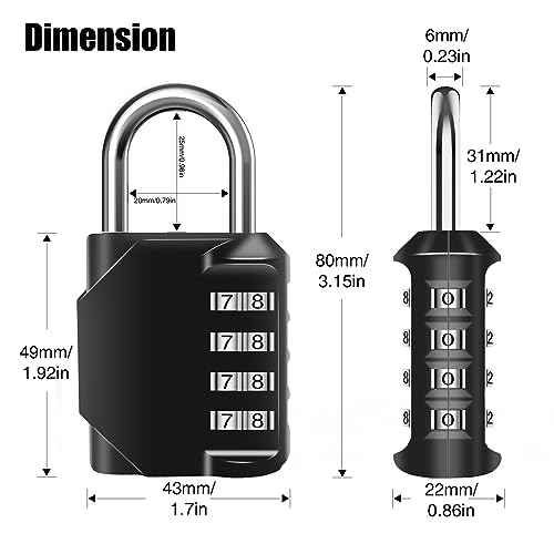 Combination Lock Waterproof 4 Digit Padlocks with Combination Code, Zinc Alloy Combination Lock for Door, Tool Boxes, Schools, Gym, Garden, Fences, Reel Cabinet & Storage, Black (1PCS)