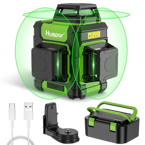 Huepar 3D Green Laser Level 360 Self-Leveling Cross Line Laser with Magnetic Bracket