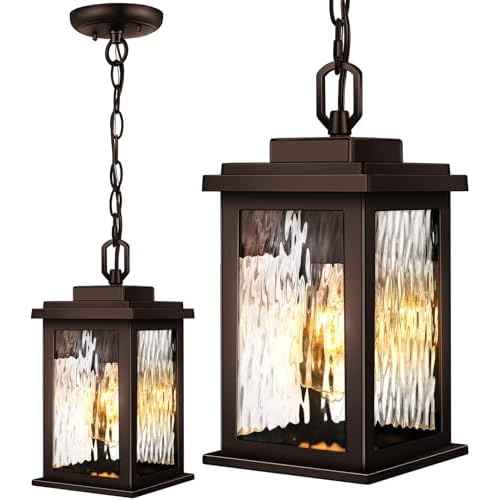 VIANlS Oil Rubbed Bronze Outdoor Pendant Light, 1 Pack Outdoor Chandelier for Porch, Hanging Outside Lights Lantern with Adjustable Chain, Anti-Rust ORB Porch Lights Exterior Ceiling Fixtures
