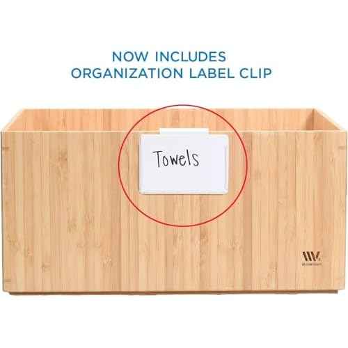MobileVision Bamboo Storage Box, 12¡±x 9¡±x 6¡±, Durable Bin w/ Handles, Stackable - For Toys Bedding Clothes Baby Essentials Arts & Crafts Closet & Office Shelf With (White Clip Included)