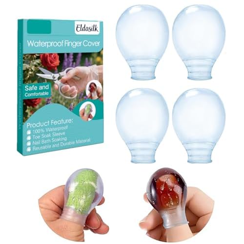 Waterproof Toe & Finger Cover ? Durable Shower Sleeves for Bathing, Pedicures, Manicures, Nail Care ? Comfort-Fit Waterproof Sleeves for Toes & Fingers(4 Large)