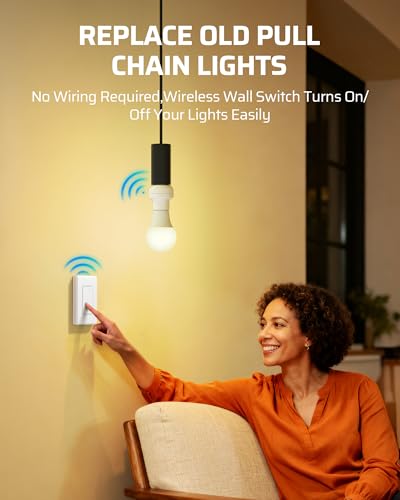 DEWENWILS E26/E27 Remote Control Light Bulb Socket with Wall Switch - No Wiring, ETL Listed, 1 Pack