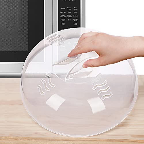 Tusjiain 11.5 Inch Microwave Splatter Cover, Tall Clear BPA Free Lid with Easy-Grip Handle