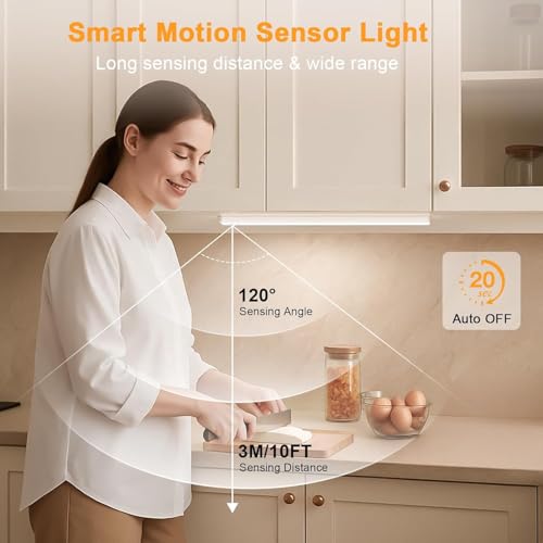 DiDiSky White 8-inch Rechargeable LED Under Cabinet Light with Motion Sensor - Wireless Dimmable Closet Lighting (2 Pack)
