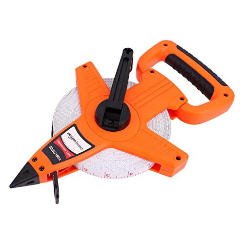 100ft Fiberglass Tape Measure with Shock-Absorbing Handle - Inch/Metric, Orange