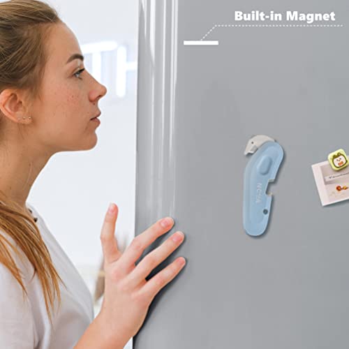 2 Pack 3-in-1 Magnet Nova Disposal Pop-open Cutter Mini Box Cutter with Safety Concealed Blade, Keychain Box Opener