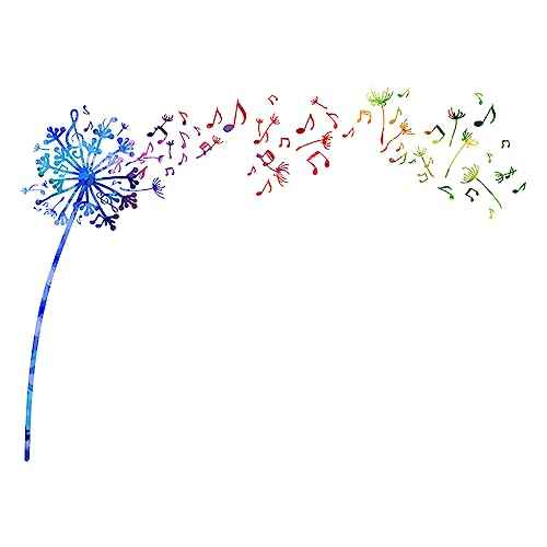 SUPERDANT Colorful Music Notes Dandelion Wall Decor Flower Wall Sticker Watercolor Flowers Vinyl Sticker Nature Plants Home Art Mural Bedroom Living Room Classroom Decoration