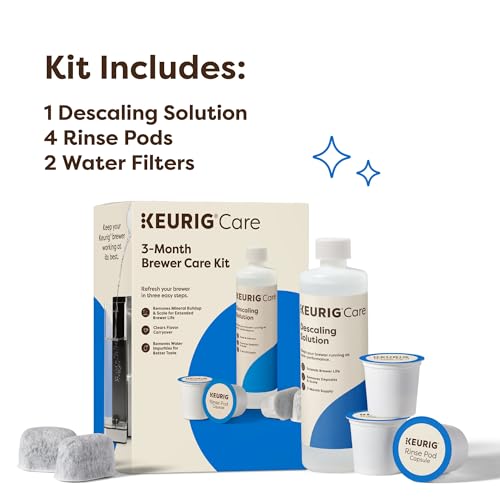 Keurig 1 Pack 3-Month Brewer Maintenance Kit with Descaling, Water Filters & Rinse Pods
