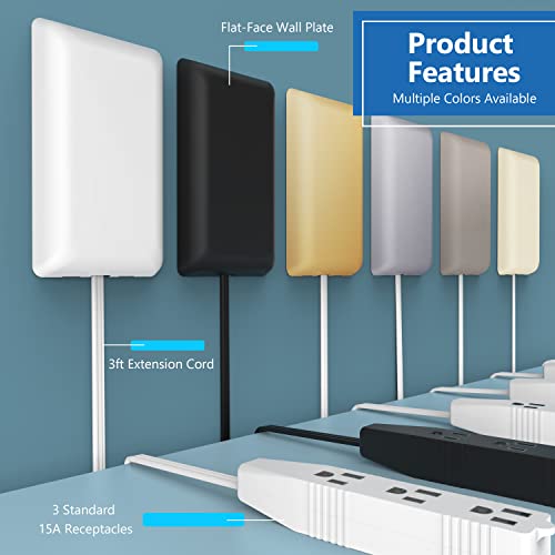 LIDER White Flat-Face Outlet Extender 3 Receptacles, 3ft Cord, 1625W - 1 Pack