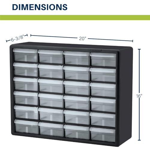 Akro-Mils 24-Drawer Plastic Storage Cabinet, Black, Model 10124, 20x6x16 in, 2-Pack
