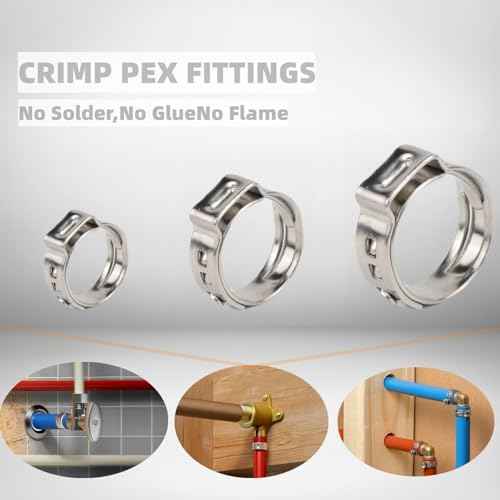 140 Pack 1/2 Inch Pex Cinch Clamp Rings, Stainless Steel PEX Crimp Ring, Single Ear Hose Clamps for PEX Tubing Pipe Fitting Connections