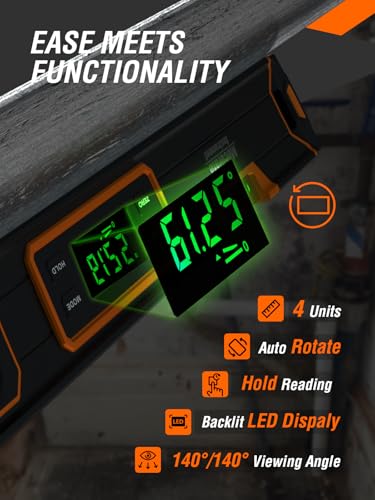 Mecurate 15.7-Inch Digital Level & Magnetic Angle Finder – Orange, ±0.1°