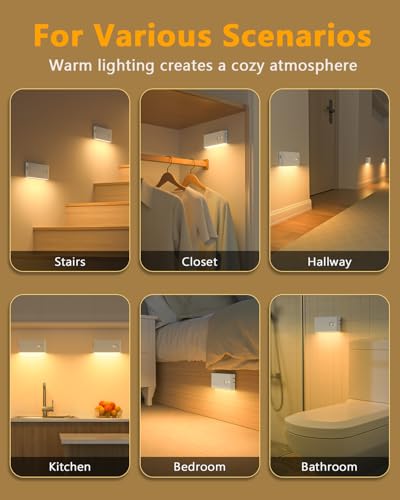 WILLED White Rechargeable Indoor Stair Lights 4-Pack Wireless Motion Sensor Night Lights